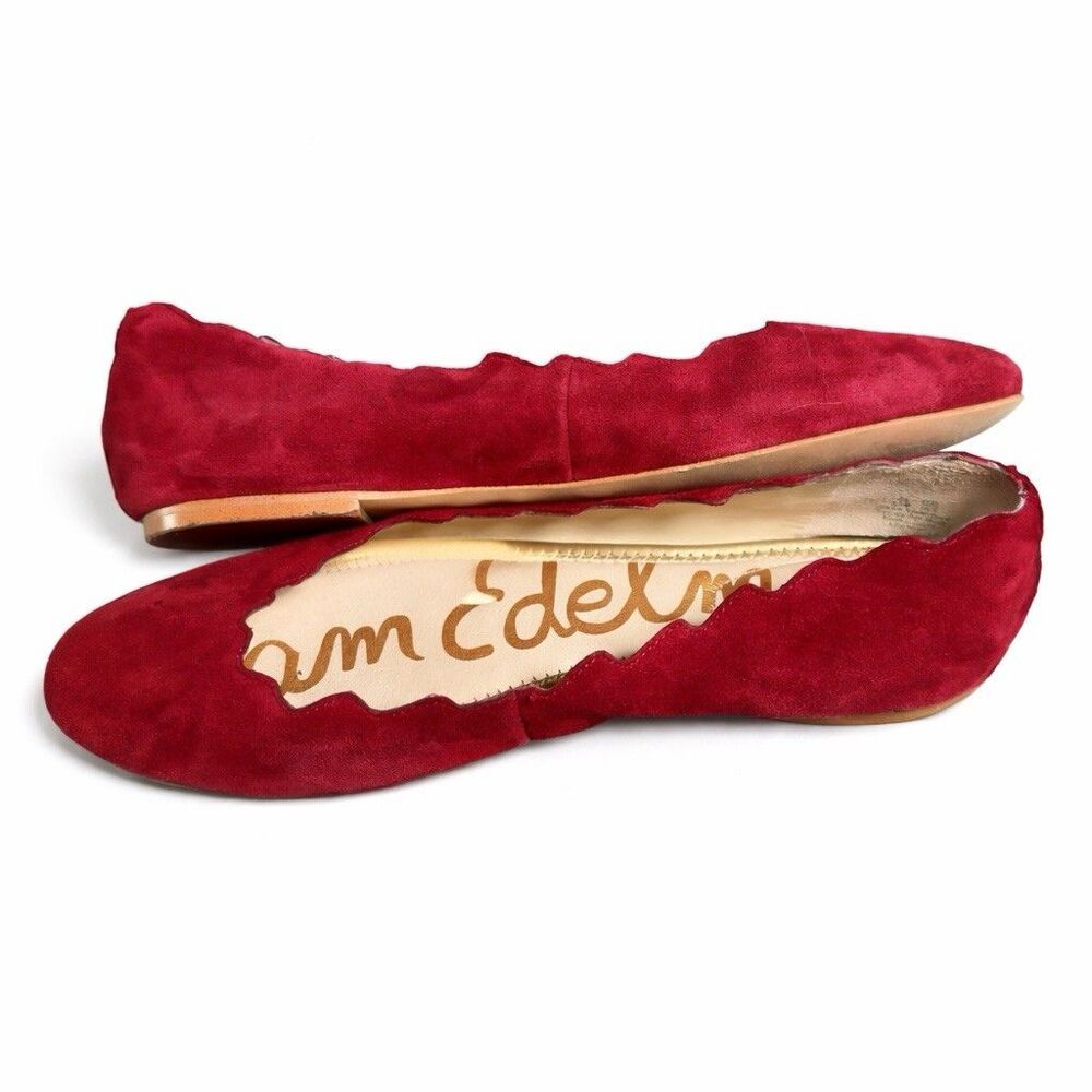 Sam Edelman Francis Ballet Flats Womens 9.5 Burgundy Suede Scalloped - Picture 8 of 9